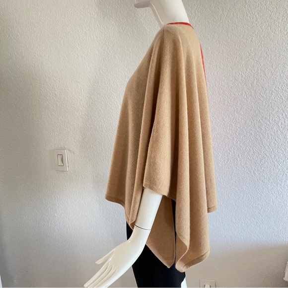 C.Z. Falconer red beige color block cashmere poncho - Picture 3 of 9